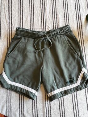 Puma Olive Green Shorts with White Side Trim